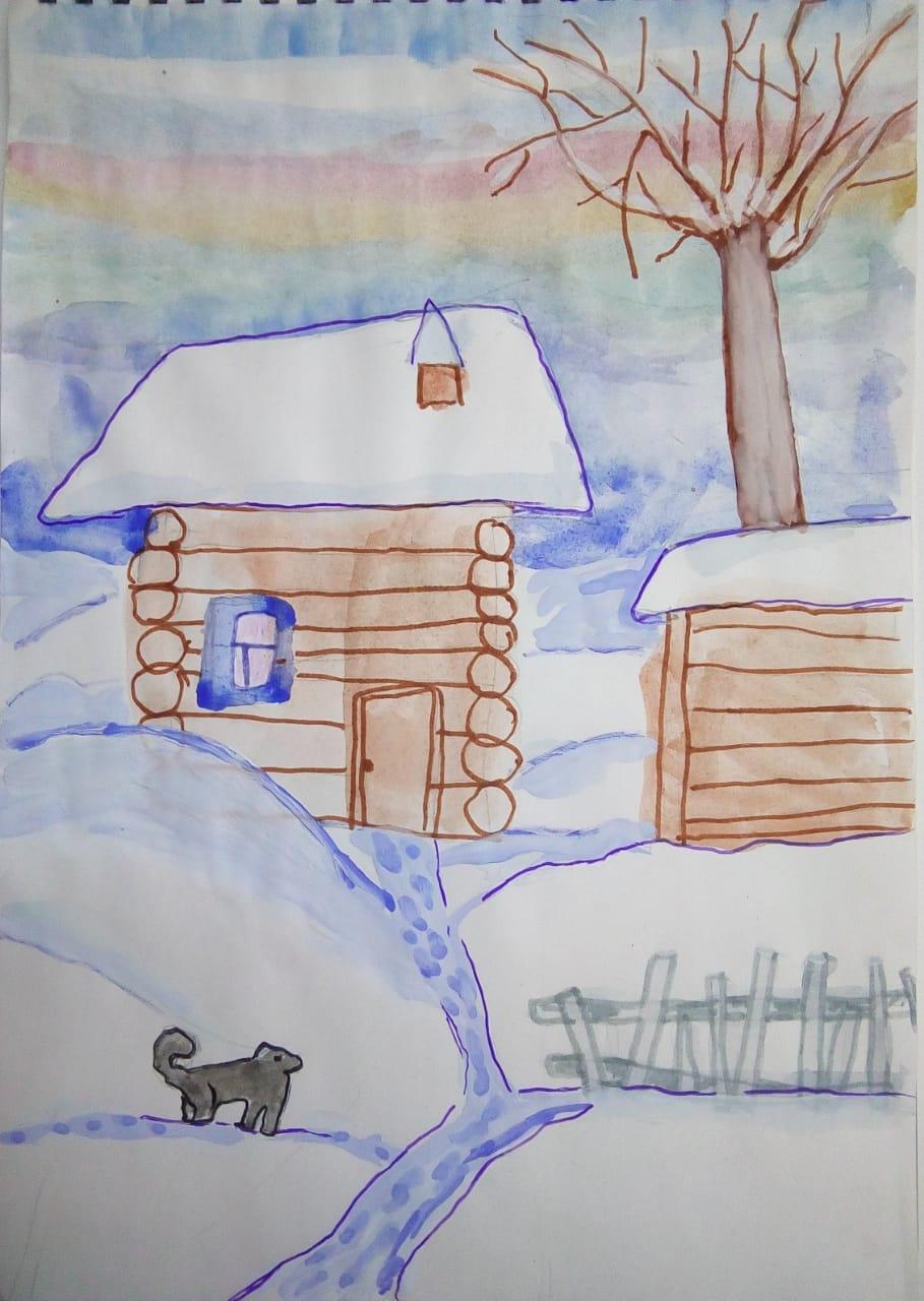 Зимний пейзаж рисунок для детей - 64 фото