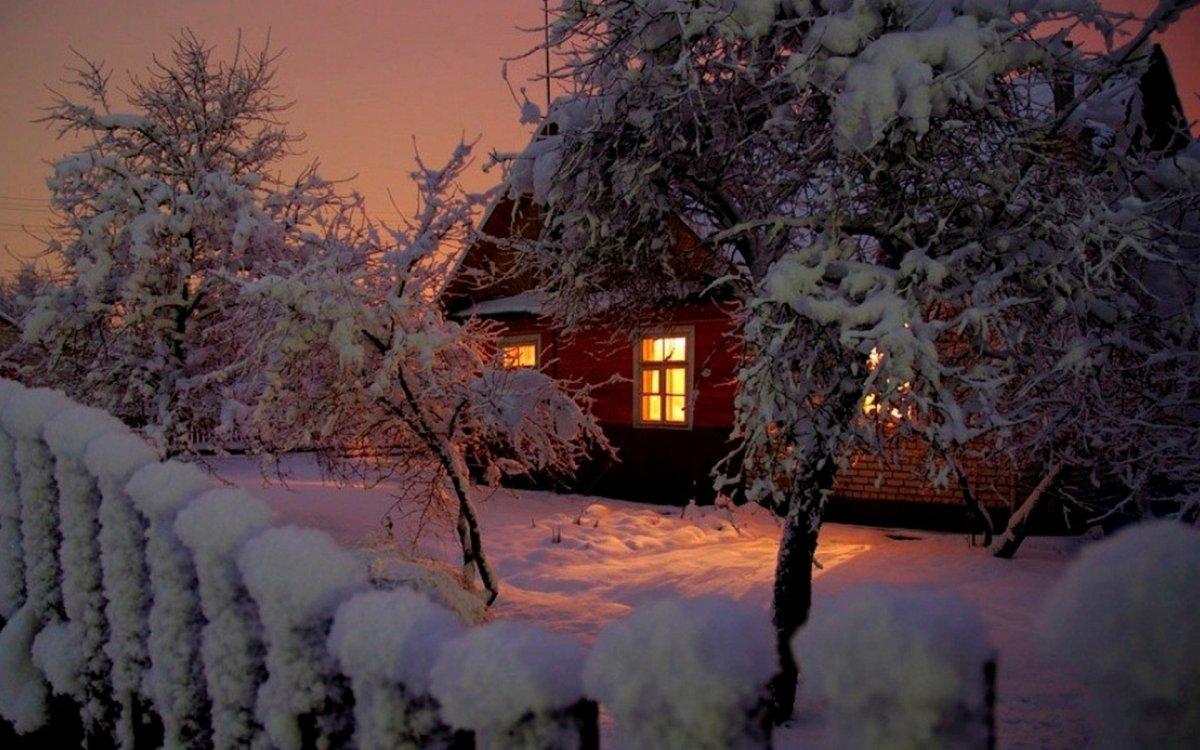 Ночная деревня зимой - 71 фото