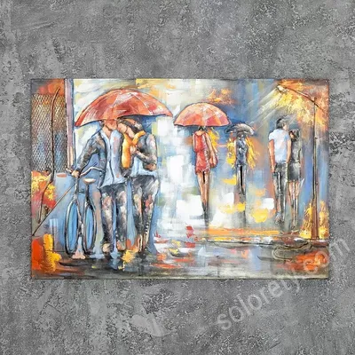 Картина на холсте \"Люди под дождем\"