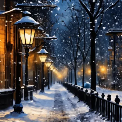 Ночь зима улица снег фонарь снежки…» — создано в Шедевруме