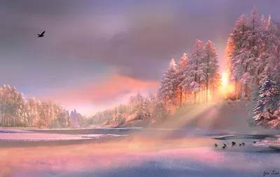 Зимний пейзаж на рассвете» картина Ромма Александра маслом на холсте —  заказать на ArtNow.ru