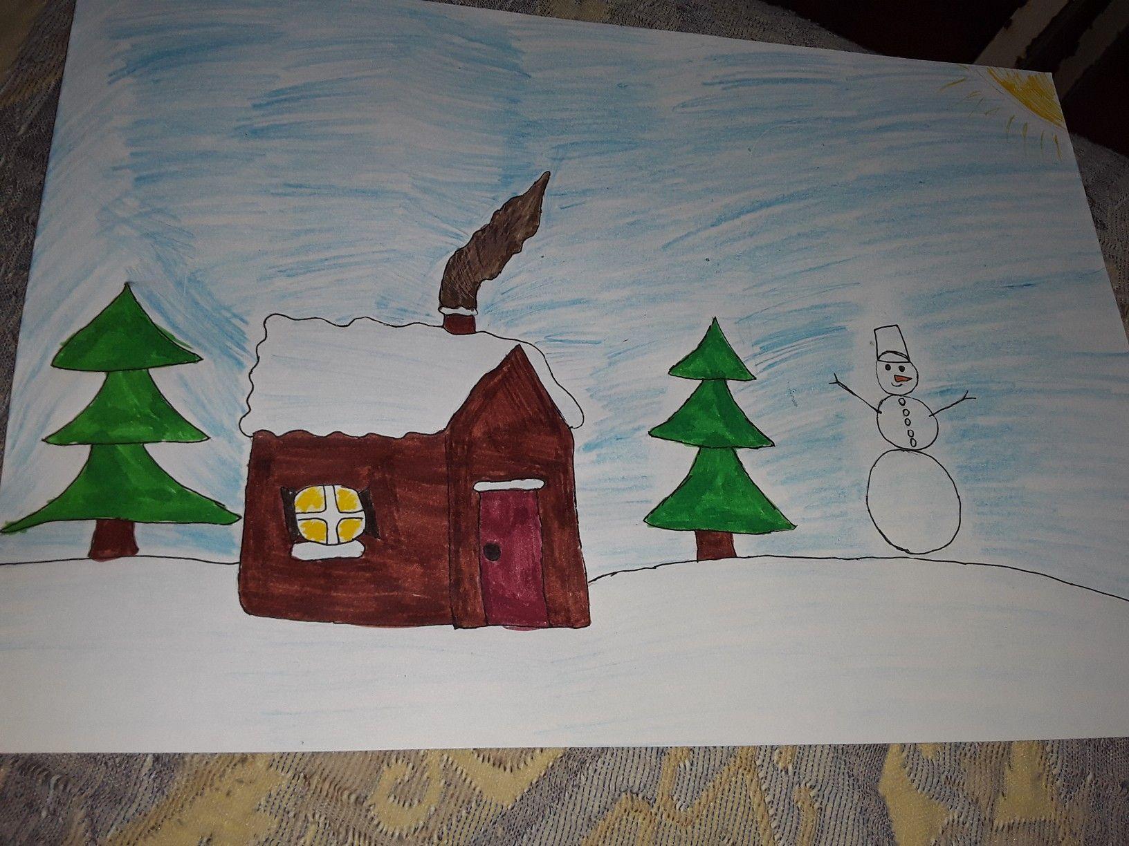 Детские рисунки на тему зима - 55 фото