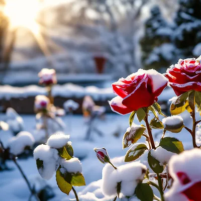 Сад из роз зимой, розы в снегу» — создано в Шедевруме