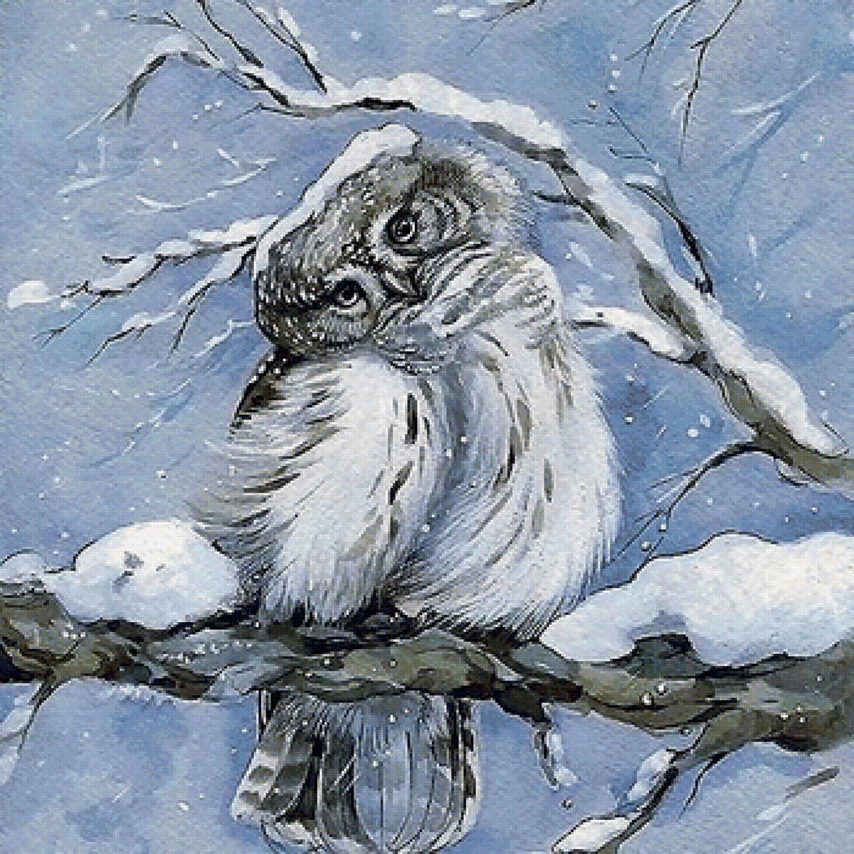 Белая сова зимой в лесу на ветке…» — создано в Шедевруме