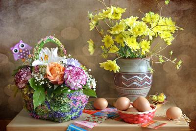 Обои Праздничные Пасха, обои для рабочего стола, фотографии праздничные,  пасха, яйца, крашеные, spring, decoration, весна, цветы, yellow, tulips,  flowers, тюльпаны, easter, желтые, happy, eggs Обои для рабочего стола,  скачать обои картинки заставки