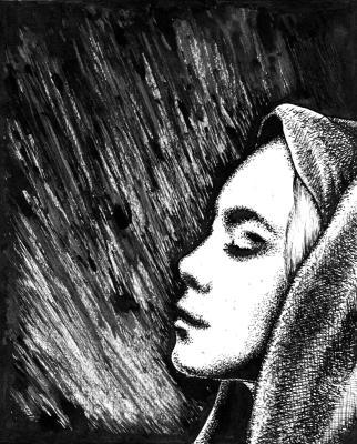 Картинка Шатенка молодая женщина Дождь Зонт