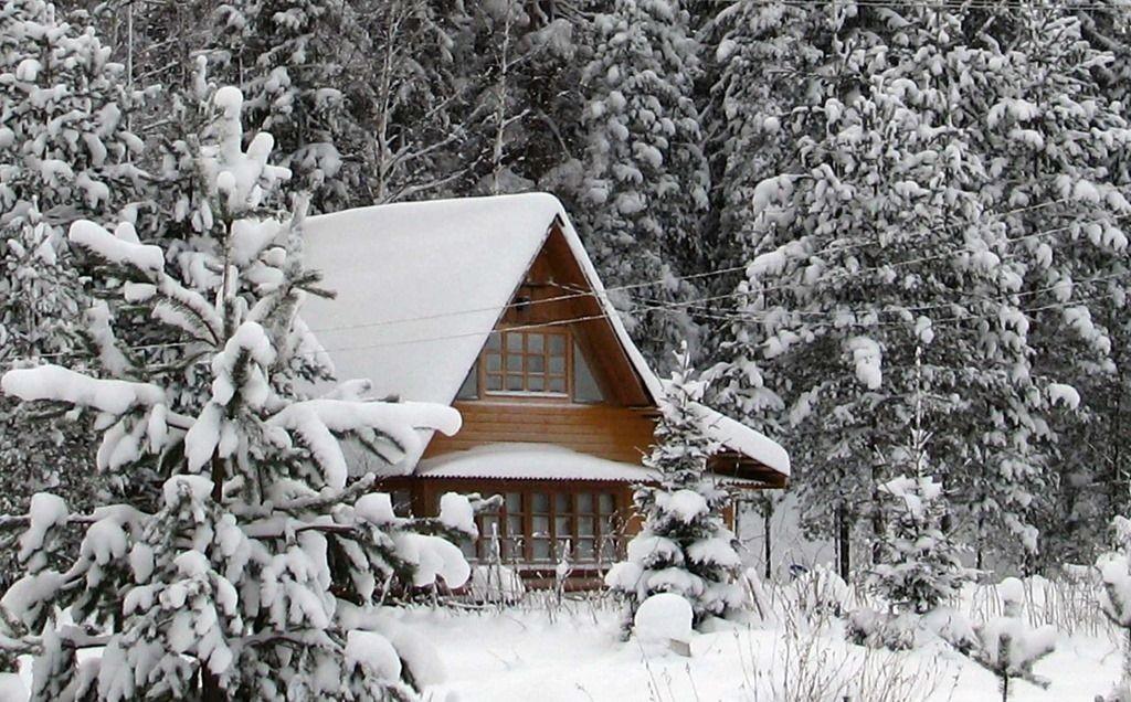 Деревянный домик в лесу зимой - 76 фото