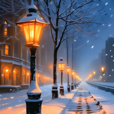 Картинки Новый год фонари зимние Снег Ночь ветвь