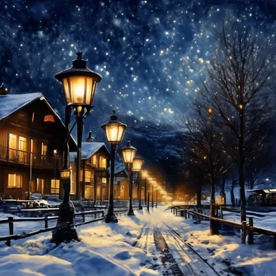 Зимний вечер, фонари, дорога. / Автор: Алексей Бойков
