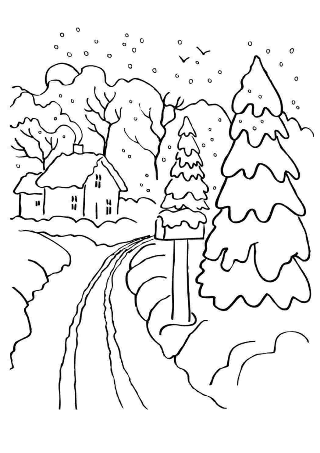 Зимний лес черно белый рисунок - 68 фото