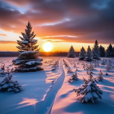Поле. Природа. Сосны. Зима. Закат. …» — создано в Шедевруме