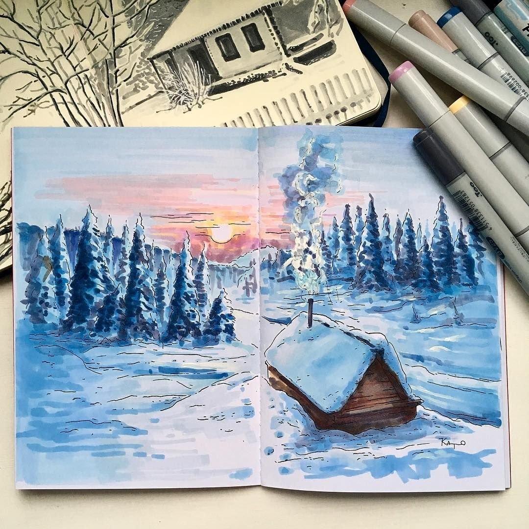 Иллюстрация Зима в лесу в стиле детский, книжная графика, персонажи