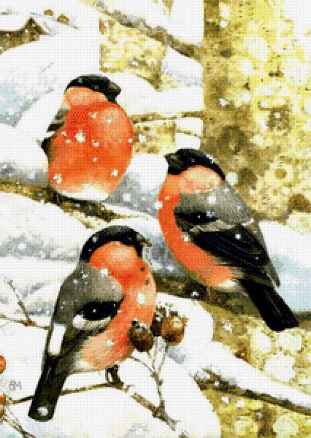 Картина мозаикой 15х20 Снегири зимой Артикул: KM0941 - ХоббиЛенд