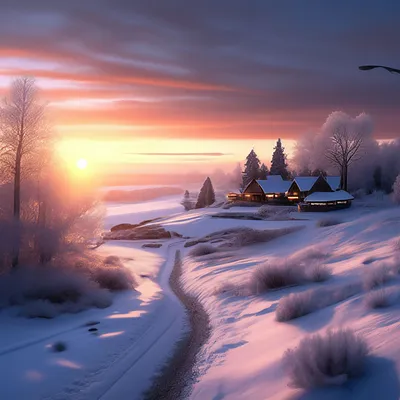 Зимний рассвет» картина Ярцева Юрия маслом на холсте — купить на ArtNow.ru