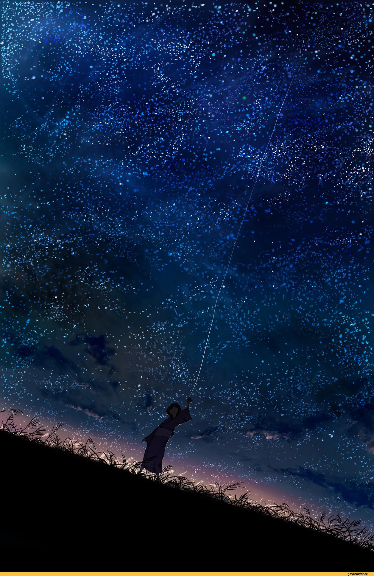 Аниме арт, звёздное небо, комета, …» — создано в Шедевруме